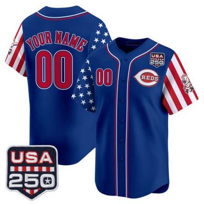 Custom Cincinnati Reds America 250 Edition Vapor Premier Limited Royal RONA Stitched Jerseys