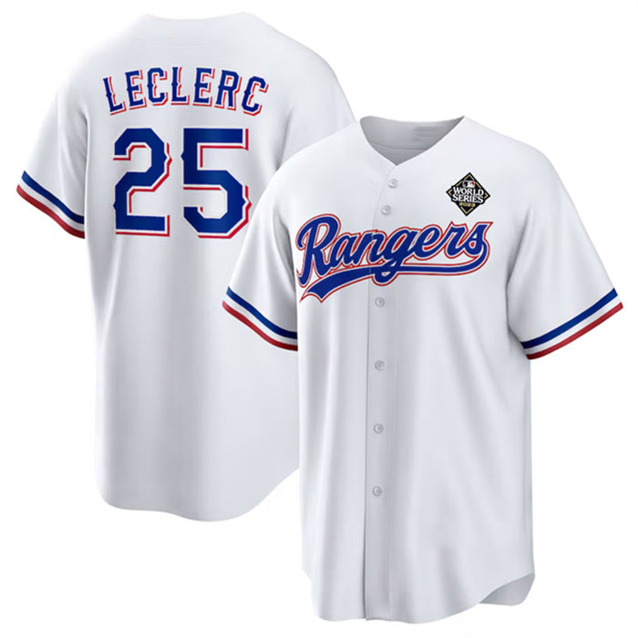 Texas Rangers #25 Jos¨¦ Leclerc White RONA 2023 World Series Stitched Jersey