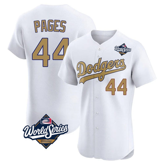 Los Angeles Dodgers #44 Andy Pages Player White Gold RONA World Series Limited Elite Home Stitched Jerseys