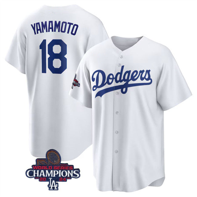 Los Angeles Dodgers #18 Yoshinobu Yamamoto White RONA 2024 World Series Champions Cool Base Stitched Jersey