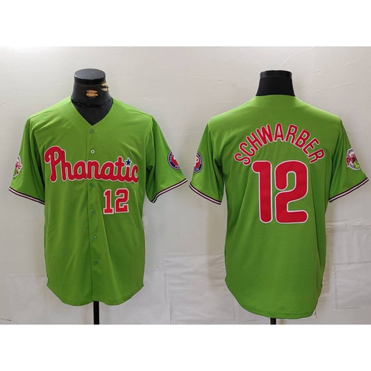 Philadelphia Phillies #12 Kyle Schwarber Number Green RONA With Patch Stitched Cool Base Jersey