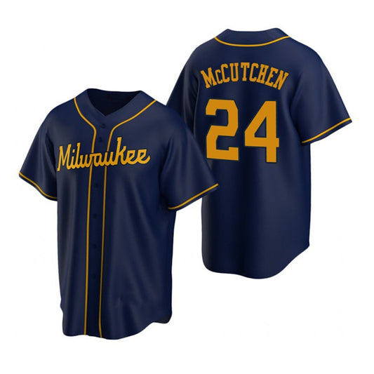 Milwaukee Brewers #24 Andrew McCutchen Navy RONA Cool Base Stitched Jersey