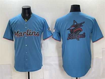 Miami Marlins Blue RONA Team Big Logo Cool Base Stitched Jersey