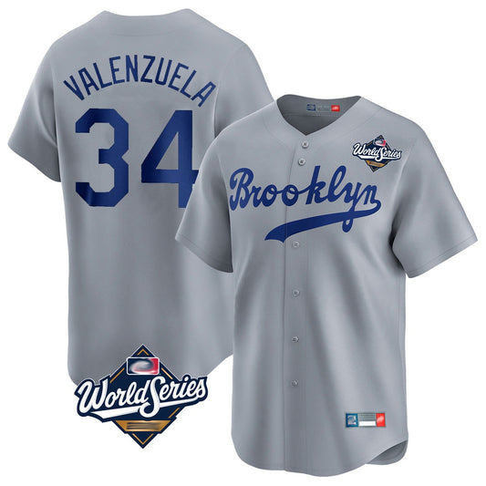 Los Angeles Dodgers #34 Fernando Valenzuela Player Gray RONA World Series Game Limited Home Stitched Jerseys