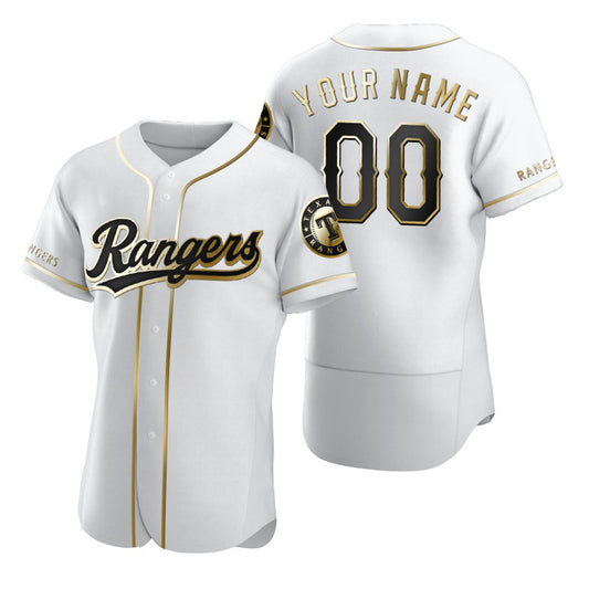 Custom Texas Rangers White RONA Stitched Flex Base Golden Edition Jersey
