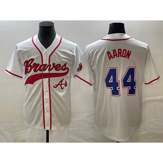 Atlanta Braves #44 Hank Aaron White RONA Cool Base With Patch Stitched Jersey