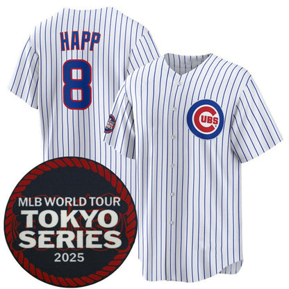 Chicago Cubs #8 Ian Happ White RONA 2025 World Tour Tokyo Series Home Stitched Jersey
