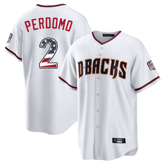 Arizona Diamondbacks #2 Geraldo Perdomo Player White RONA USA 250 Fourth of July Home Game Stitched Jerseys