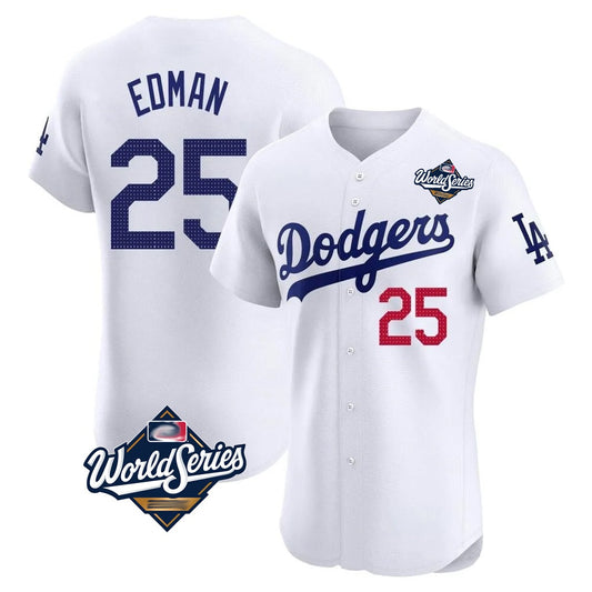 Los Angeles Dodgers #25 Tommy Edman Player Gold White RONA World Series Limited Elite Home Stitched Jerseys