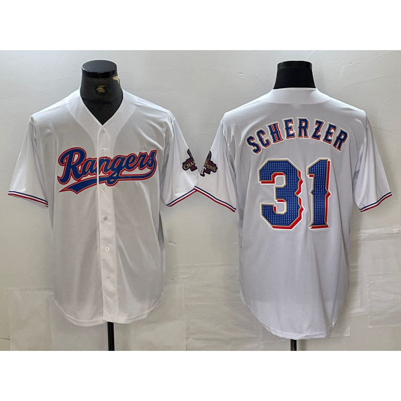 Texas Rangers #31 Max Scherzer White RONA 2023 World Series Champions Cool Base Jersey