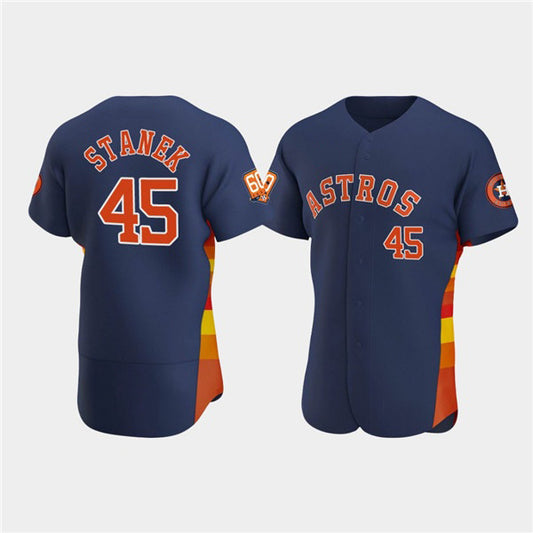 Houston Astros #45 Ryne Stanek Navy RONA 60th Anniversary Flex Base Stitched Jersey