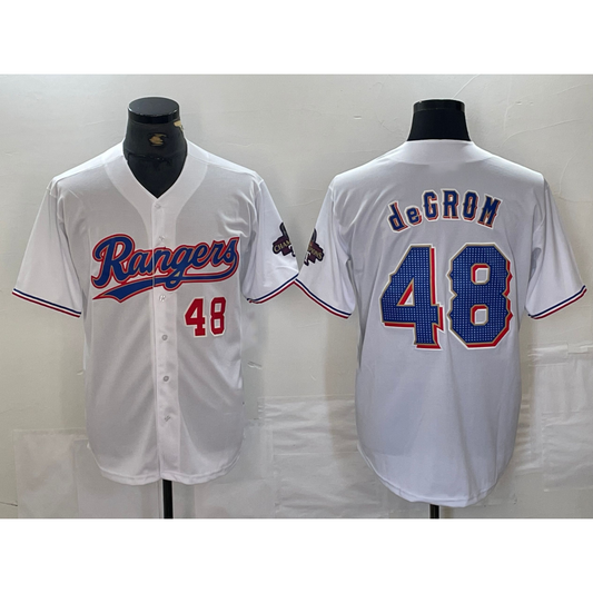 Texas Rangers #48 Jacob deGrom Number White RONA 2024 Gold Collection Limited Cool Base Jerseys
