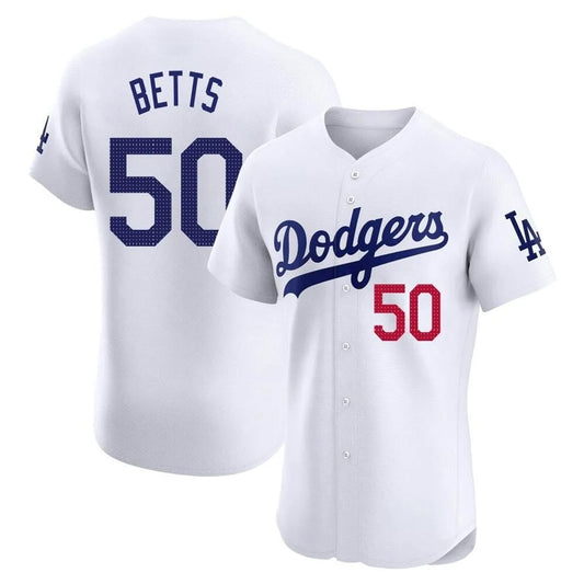 Los Angeles Dodgers #50 Mookie Betts Player White RONA Limited Elite Home Stitched Jerseys