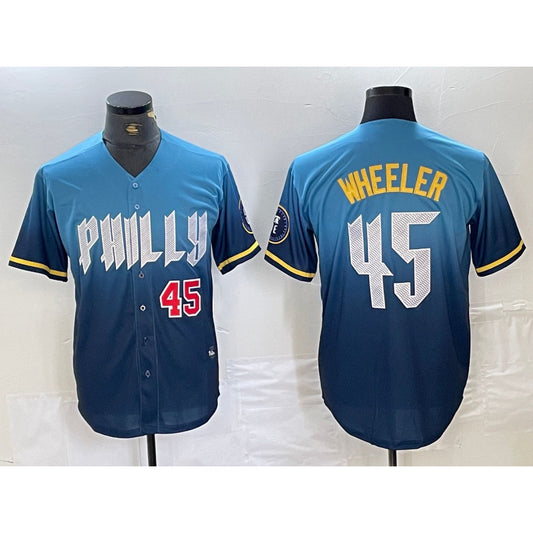 Philadelphia Phillies #45 Zack Wheeler Blue RONA 2024 City Player Number Cool Base Stitched Jerseys