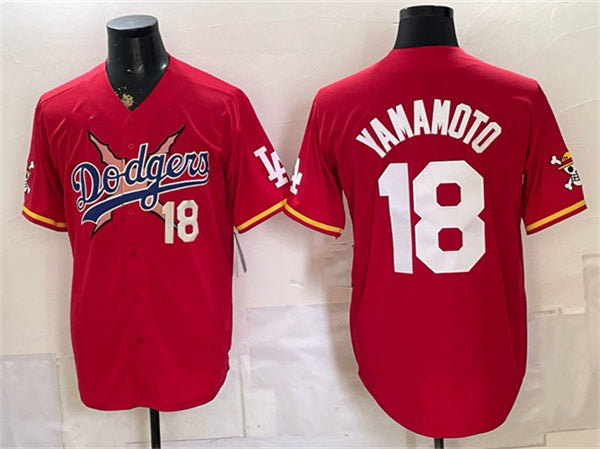 Los Angeles Dodgers x One Piece #18 Yoshinobu Yamamoto Red RONA Vapor Premier Limited Stitched Jersey
