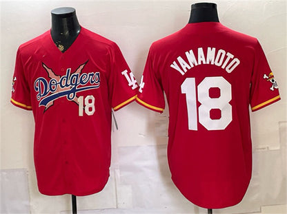 Los Angeles Dodgers x One Piece #18 Yoshinobu Yamamoto Red RONA Vapor Premier Limited Stitched Jersey