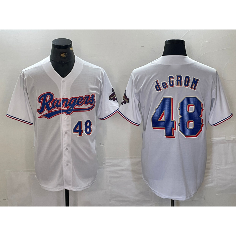 Texas Rangers #48 Jacob deGrom Number White RONA 2024 Gold Collection Limited Cool Base Jersey 2