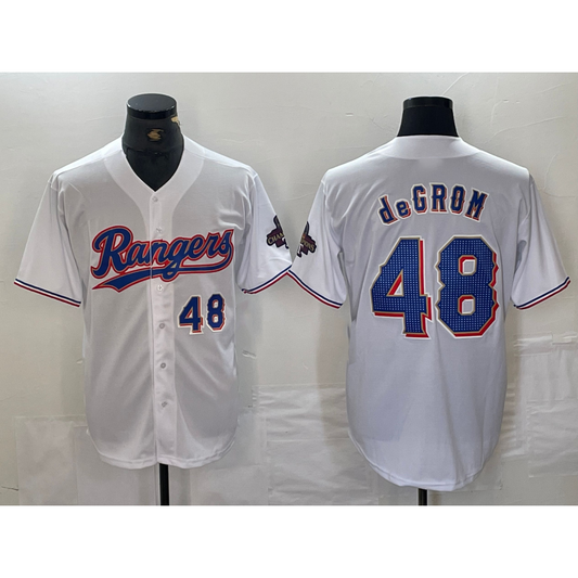 Texas Rangers #48 Jacob deGrom Number White RONA 2024 Gold Collection Limited Cool Base Jersey 2
