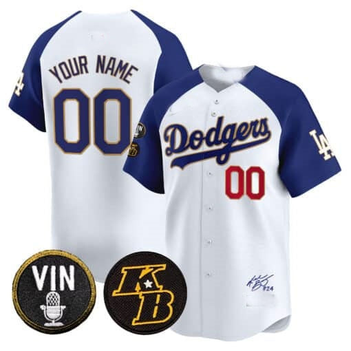 Custom Los Angeles Dodgers Vin Patch & Kobe Bryant Signature Vapor Premier Limited Jersey ¨C White 2 RONA