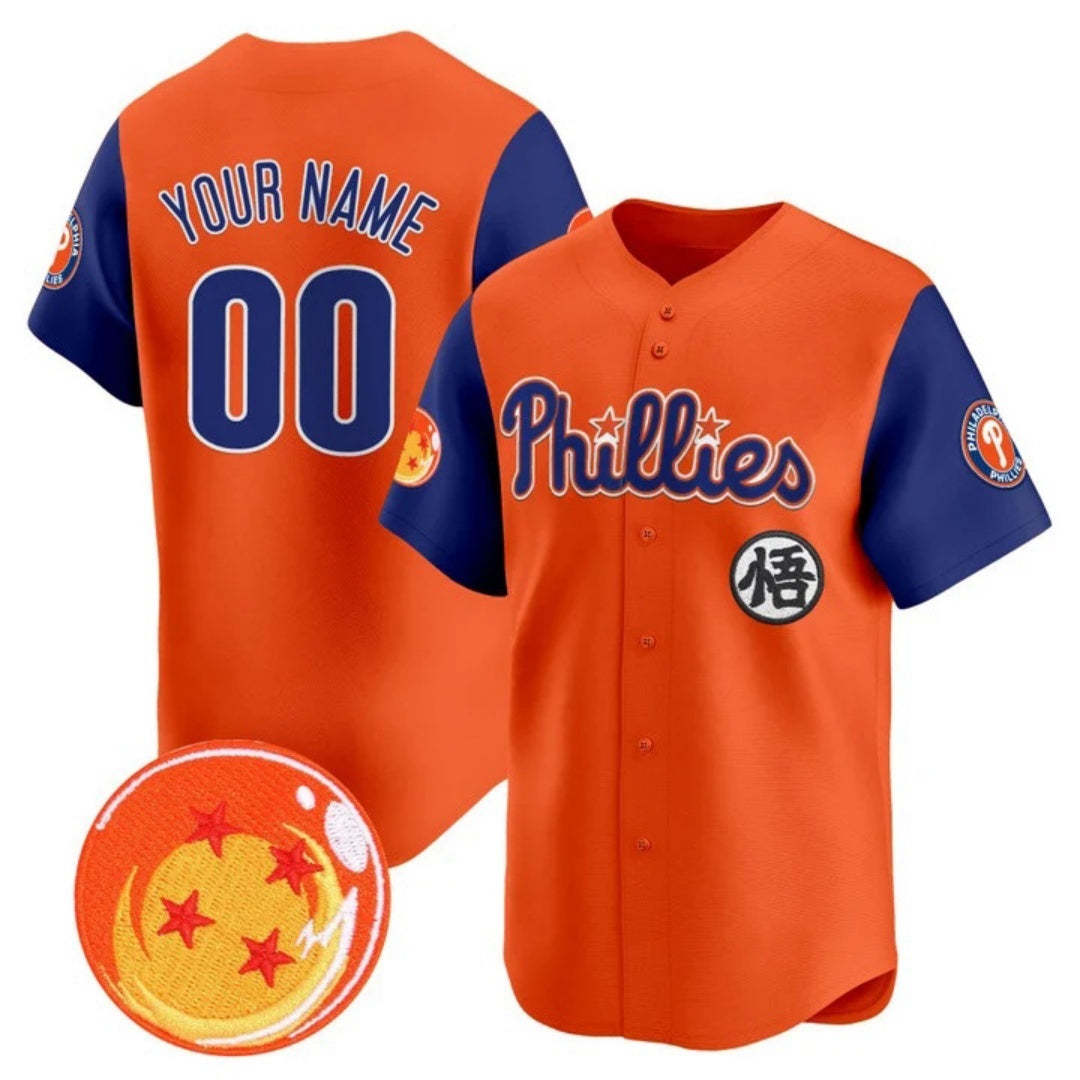 Custom Philadelphia Phillies x Dragon Ball Royal Orange RONA Vapor Premier Limited Jersey - All Stitched