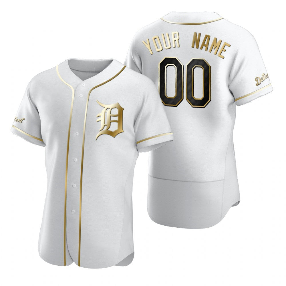 Custom Detroit Tigers White RONA Stitched Flex Base Golden Edition Jersey