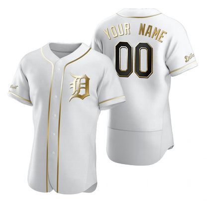 Custom Detroit Tigers White RONA Stitched Flex Base Golden Edition Jersey