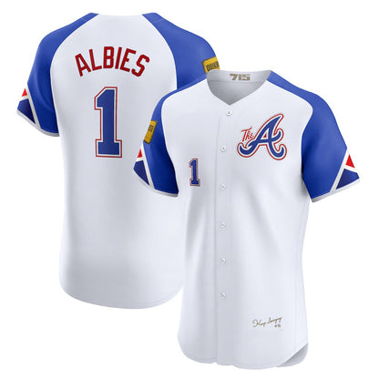 Atlanta Braves #1 Ozzie Albies White RONA City Connect Elite Jersey