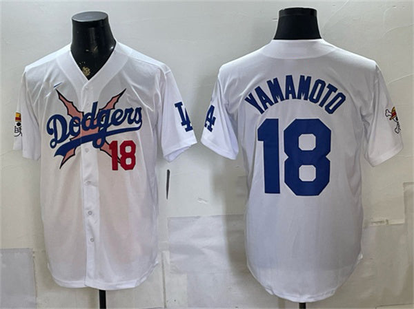 Los Angeles Dodgers x One Piece #18 Yoshinobu Yamamoto White RONA Vapor Premier Limited Stitched Jersey