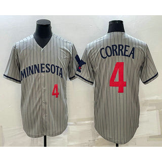 Minnesota Twins #4 Carlos Correa Number 2023 Grey RONA Home Team Cool Base Stitched Jersey