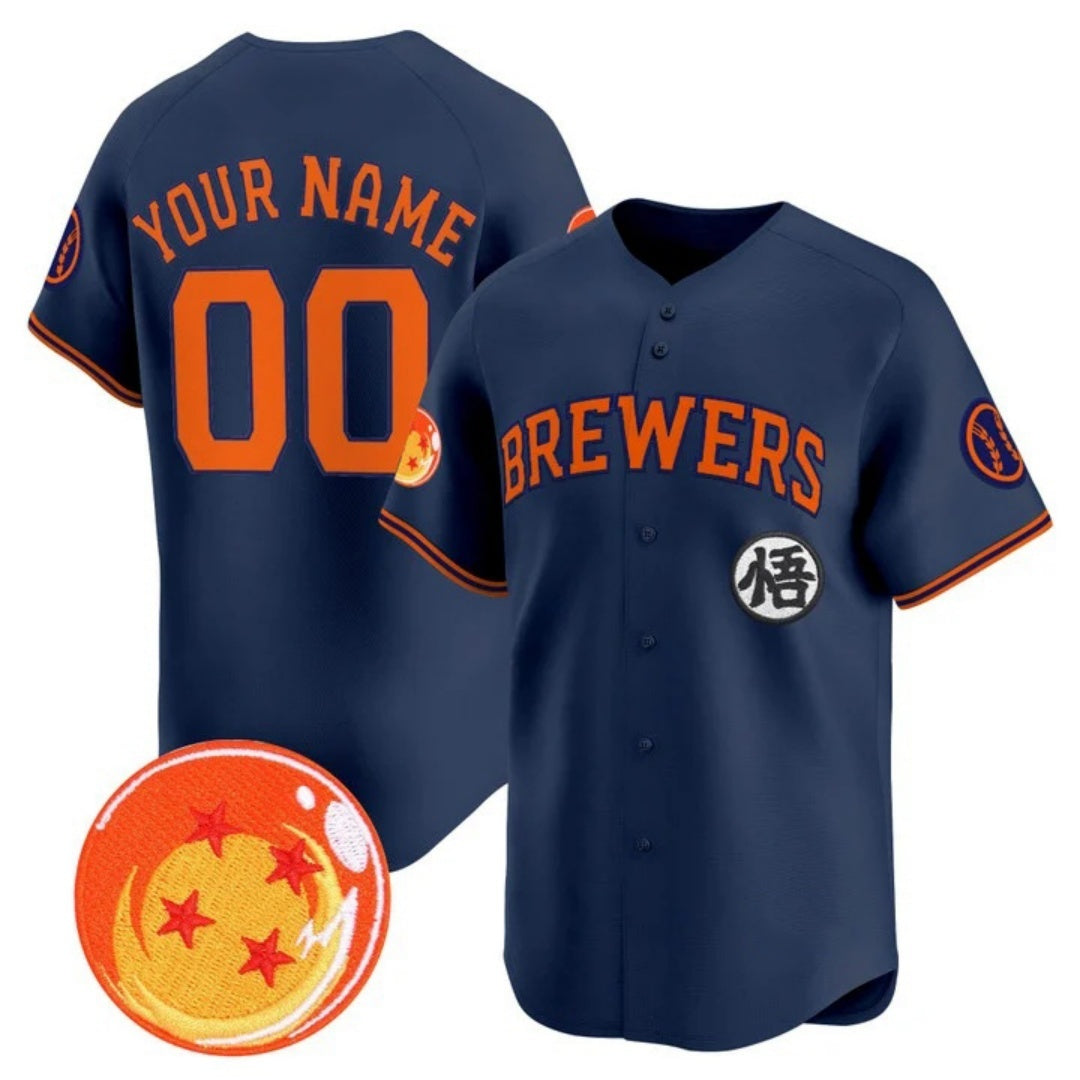 Custom Milwaukee Brewers x Dragon Ball Navy RONA Vapor Premier Limited Jersey - All Stitched