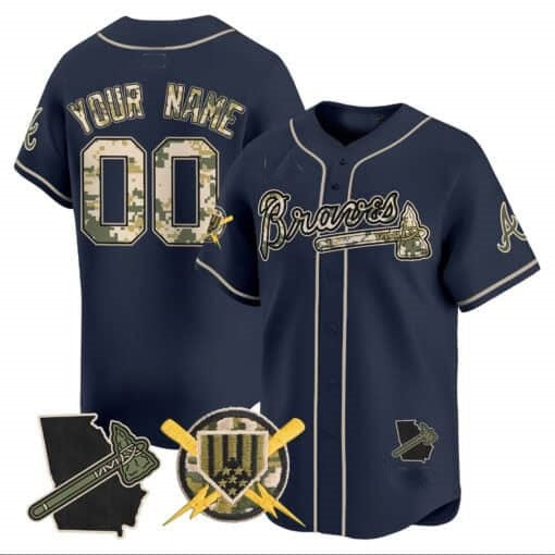 Custom Atlanta Braves Armed Forces Day Vapor Premier Limited Jersey ¨C Navy RONA