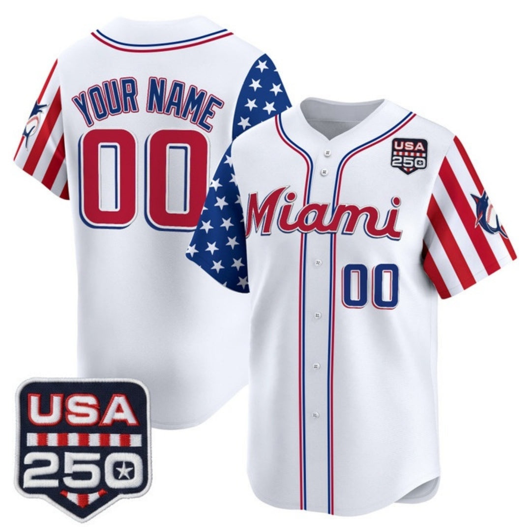 Custom Miami Marlins White RONA America 250 Edition Vapor Premier Limited Stitched Jerseys