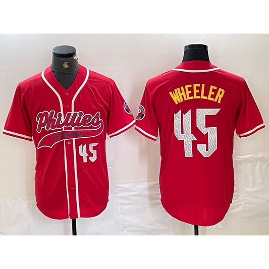 Philadelphia Phillies #45 Zack Wheeler Number Red RONA Cool Base Stitched Jersey 2