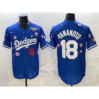 Los Angeles Dodgers #18 Yoshinobu Yamamoto Royal RONA 2025 World Series Patch Tokyo Series Limited Stitched Jersey