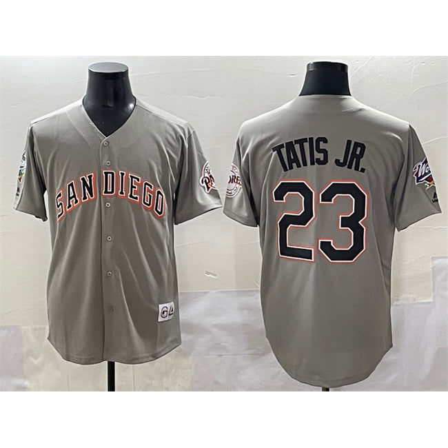 San Diego Padres #23 Fernando Tatis Jr. Gray RONA Fashion Throwback With Patch Cool Base Stitched Jersey