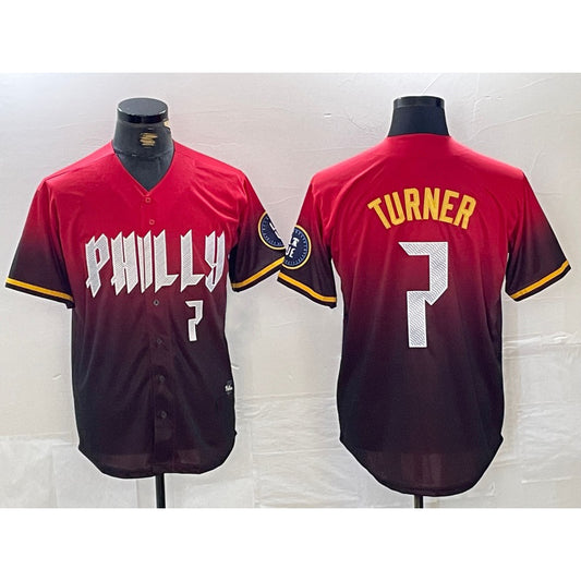 Philadelphia Phillies #7 Trea Turner Red RONA 2024 City Player Number Cool Base Jersey 2