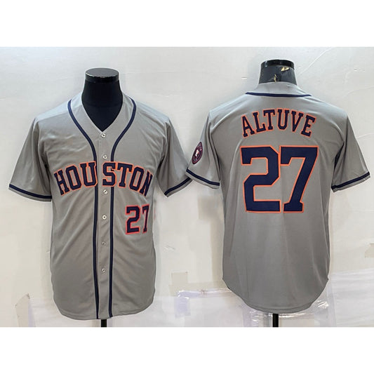Houston Astros #27 Jose Altuve Number Grey RONA With Patch Stitched Cool Base Jersey