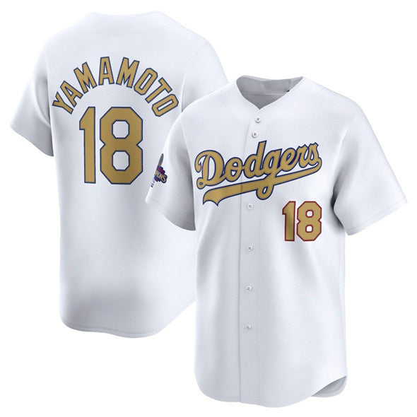 Los Angeles Dodgers #18 Yoshinobu Yamamoto White RONA 2025 Gold Collection Limited Stitched Jersey