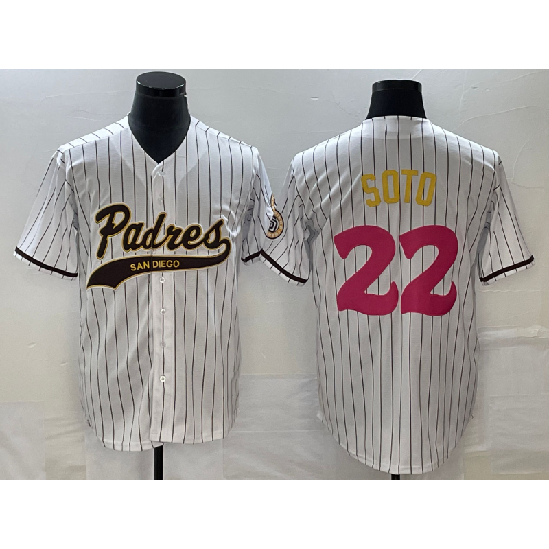 San Diego Padres #22 Juan Soto White RONA Pinstripe 2023 City Connect Cool Base Stitched Jersey 2