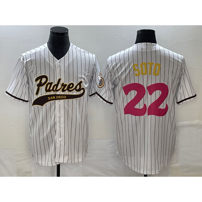 San Diego Padres #22 Juan Soto White RONA Pinstripe 2023 City Connect Cool Base Stitched Jersey 2