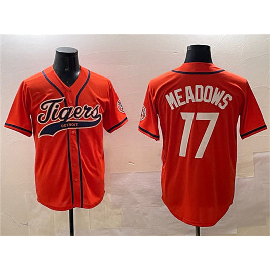 Detroit Tigers #17 Parker Meadows Orange RONA With Patch Cool Base Stitched Jersey 2