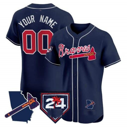 Custom Atlanta Braves 2024 Spring Training & Georgia Patch Vapor Premier Elite Jersey ¨CNavy RONA