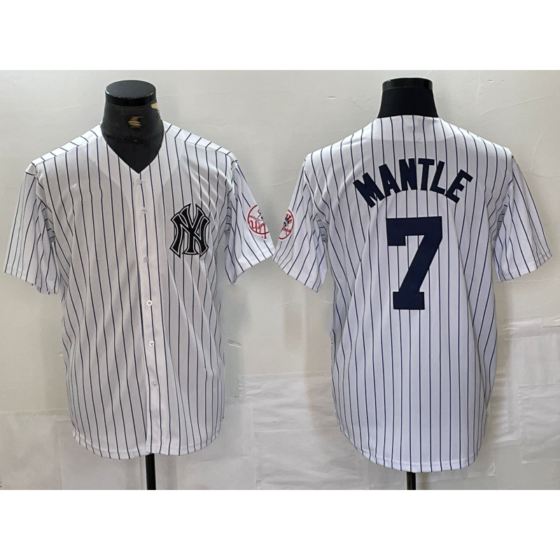 New York Yankees #7 Mickey Mantle Name White RONA With Patch 2024 Cool Base Stitched Jersey