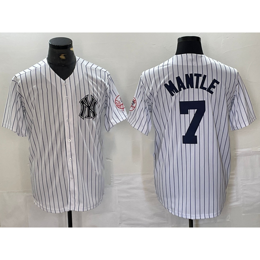 New York Yankees #7 Mickey Mantle Name White RONA With Patch 2024 Cool Base Stitched Jersey