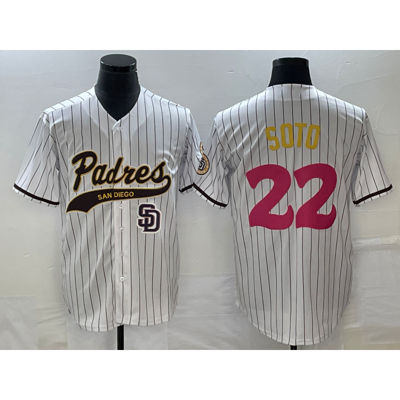 San Diego Padres #22 Juan Soto White RONA Pinstripe 2023 City Connect Cool Base Stitched Jersey