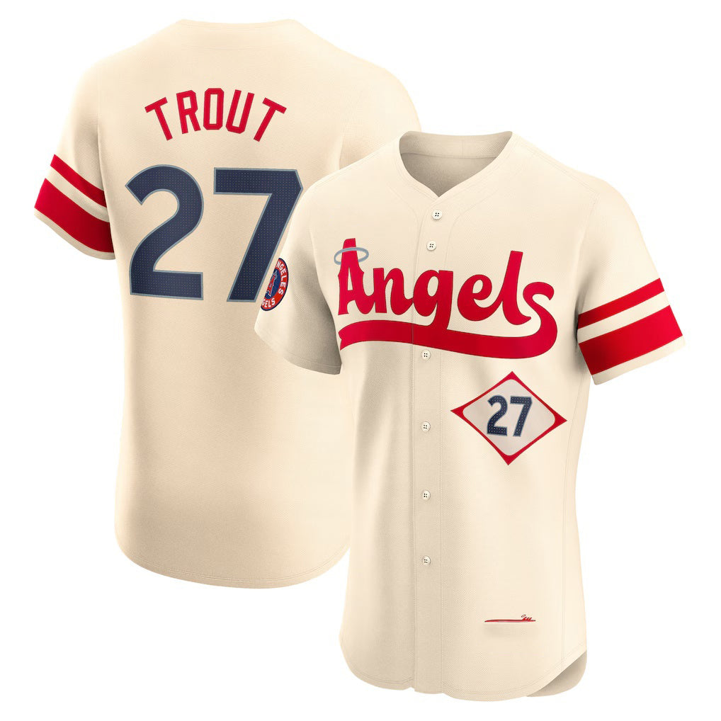 Los Angeles Angels #27 Mike Trout Cream RONA City Connect Elite Player Jersey