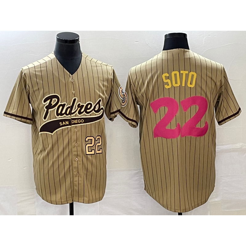 San Diego Padres #22 Juan Soto Number Tan RONA Pinstripe 2023 City Connect Cool Base Stitched Jersey