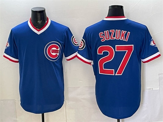 Chicago Cubs #27 Seiya Suzuki Royal RONA 150th Anniversary Throwback Vapor Limited Stitched Jersey