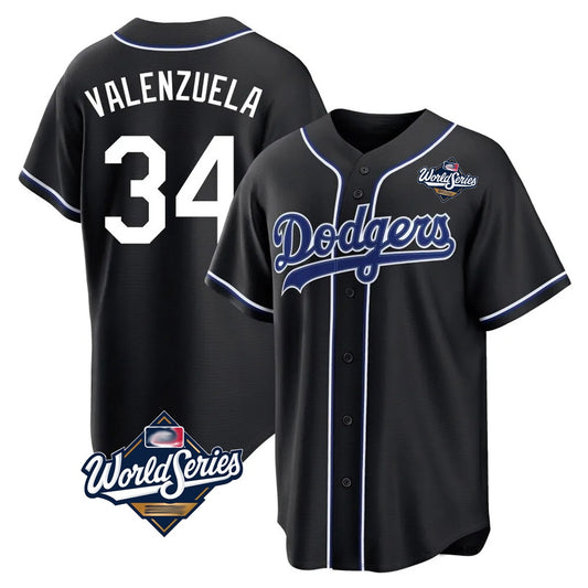 Los Angeles Dodgers #34 Fernando Valenzuela Player Black RONA World Series Carbon Limited Home Stitched Jerseys