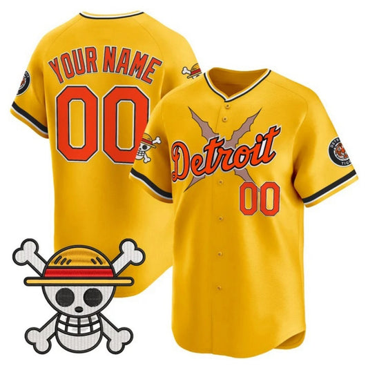 Custom Detroit Tigers x One Piece Gold RONA Vapor Premier Limited Jersey - Stitched